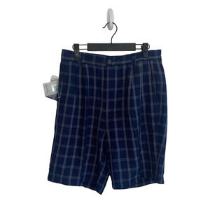 Arnold Palmer Men's Chino Shorts Size 31 Blue Plaid Check Rayon Mid-Rise Pockets